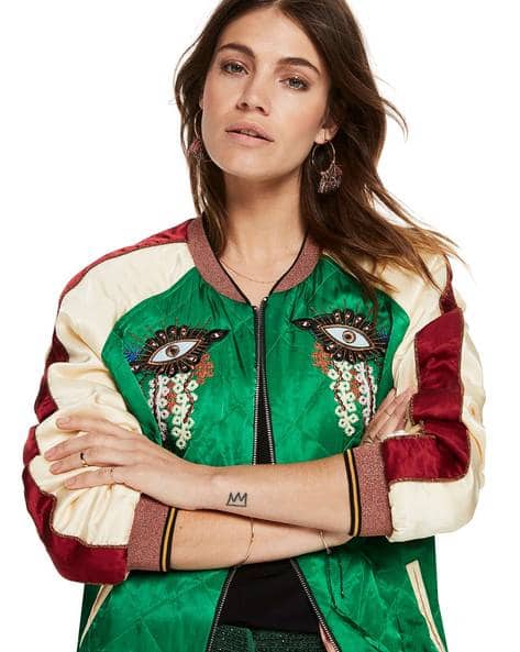 Embroidered Quilted Zip-Front Bomber Jacket