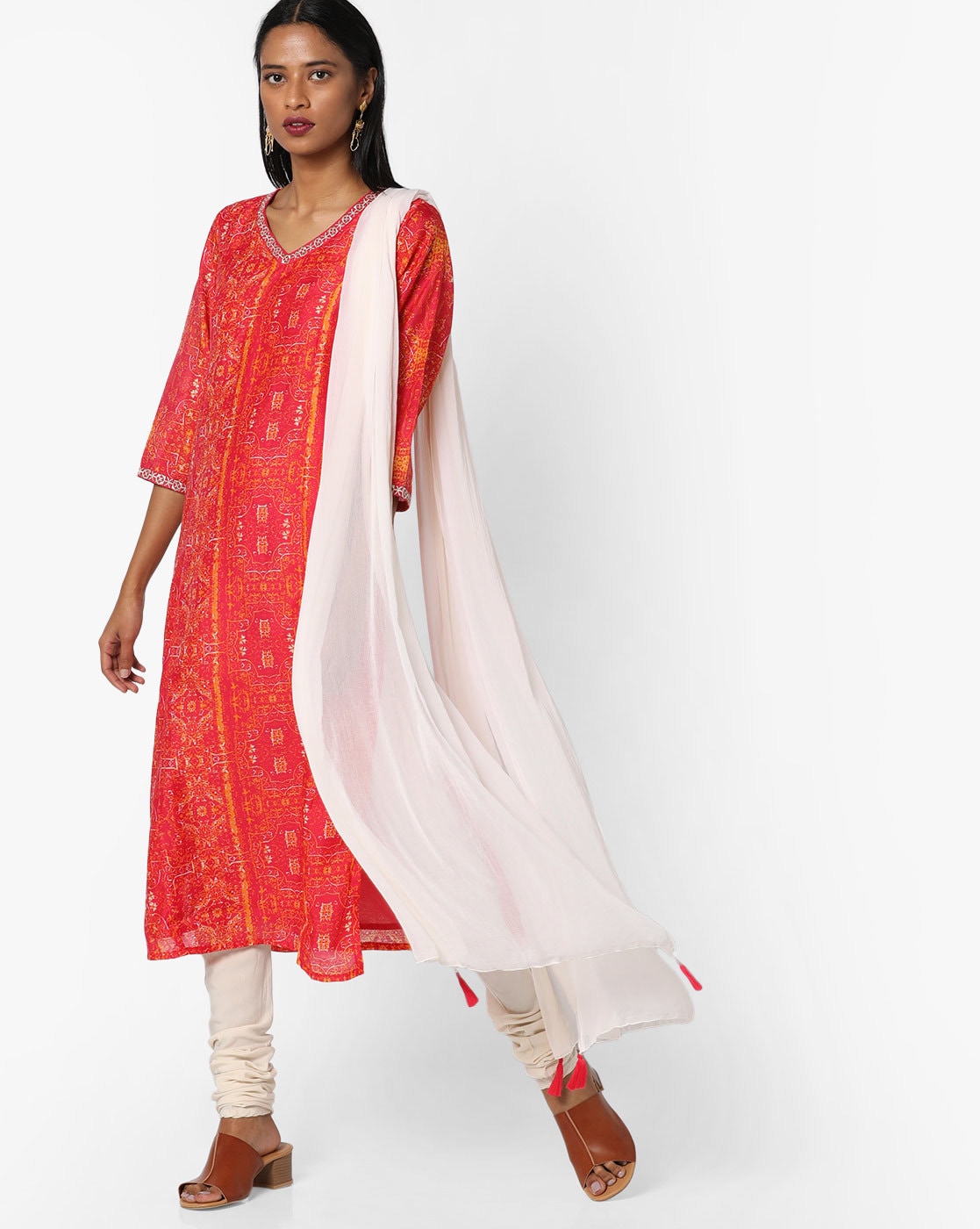 white churidar with red dupatta