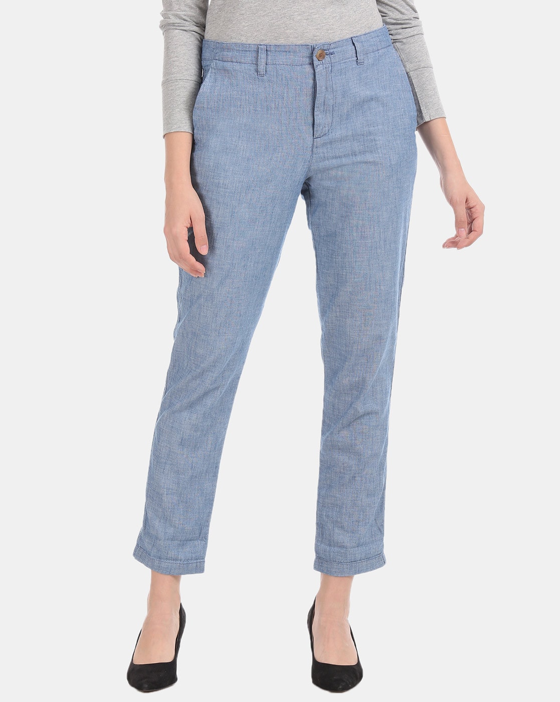 Buy Zapelle Custom Clothing  Womens Cotton Chambray Straight Leg Pants   Indigo Size XS0 at Amazonin
