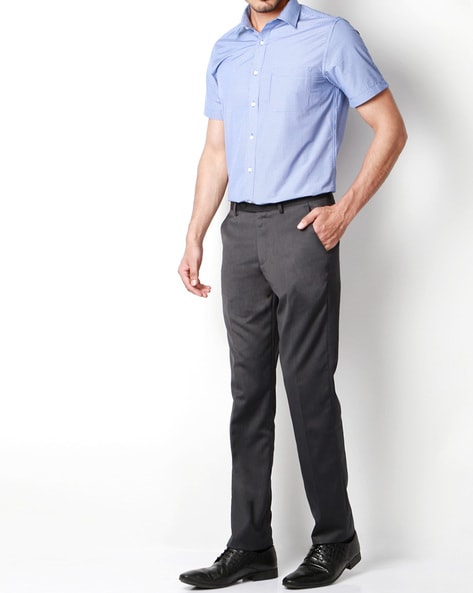 Buy Men Blue Solid Regular Fit Formal Trousers Online - 311011 | Peter  England