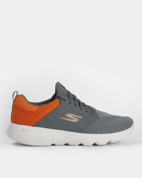 skechers charcoal grey performance go run fast athos textured lace up shoes