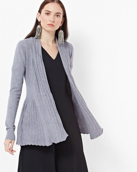 Open-Front Cardigan with Ribbed Hems