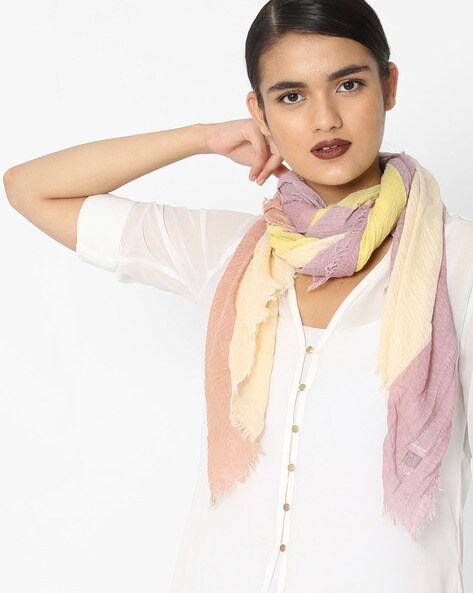 Colourblock Scarf with Frayed Edges Price in India