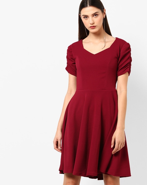 maroon ruched dress