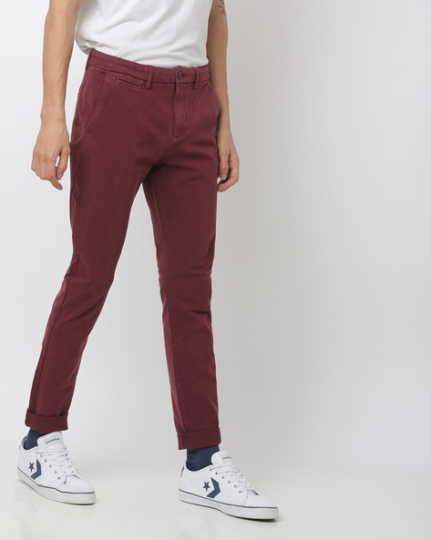 Oslo Burgundy Slim Fit Cotton Lycra Pants – BRABION