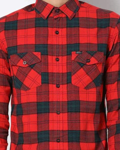 Slim Fit Checked Shirt with Button Flap Pockets (Image - 1)