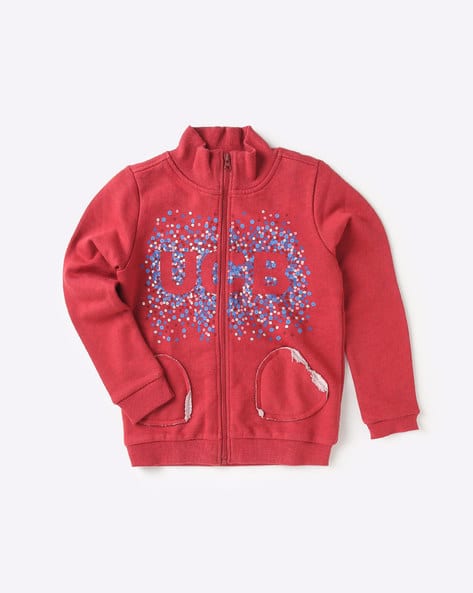 pink zip up hoodie with red hearts