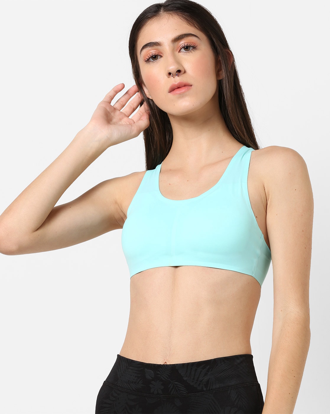 Turquoise Blue Color Sports Bra, Solid Color Bright Best Padded