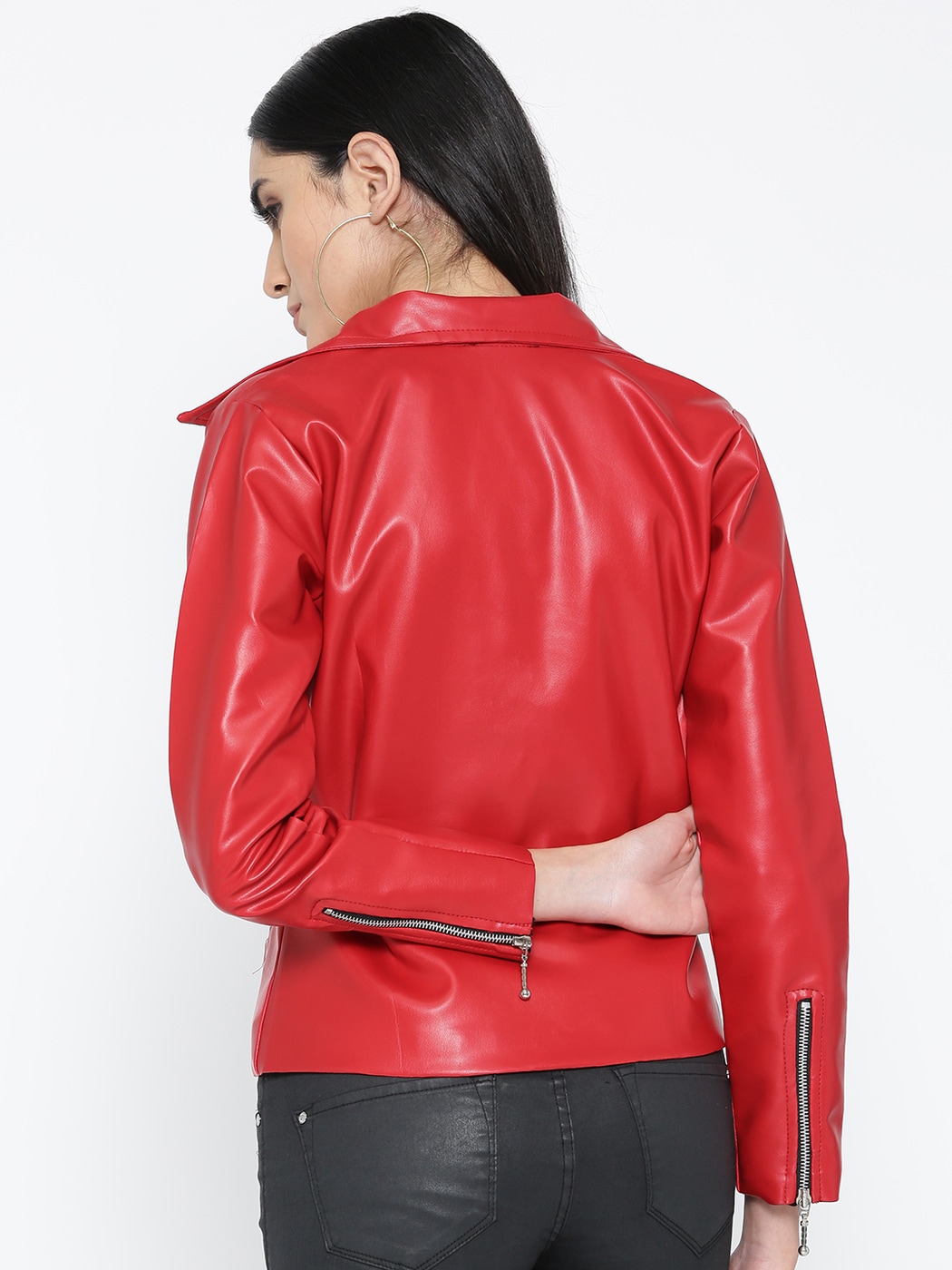 red vinyl biker jacket