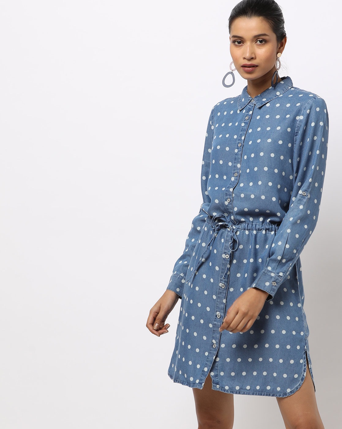 blue spotty shirt dress