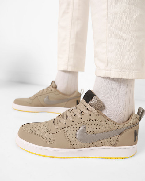 Unique Combination Low-Top Sneakers in Beige Suede Leather with Light