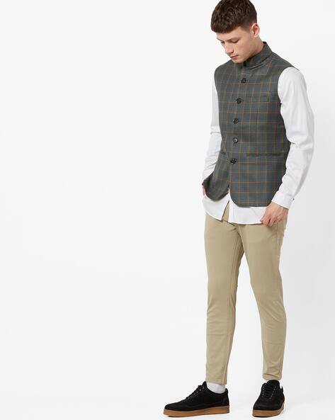 olive green nehru jacket