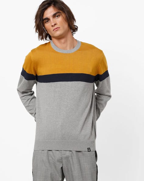 Colourblock Crew-Neck Pullover With Ribbed Hems By Lee ( Yellow )
