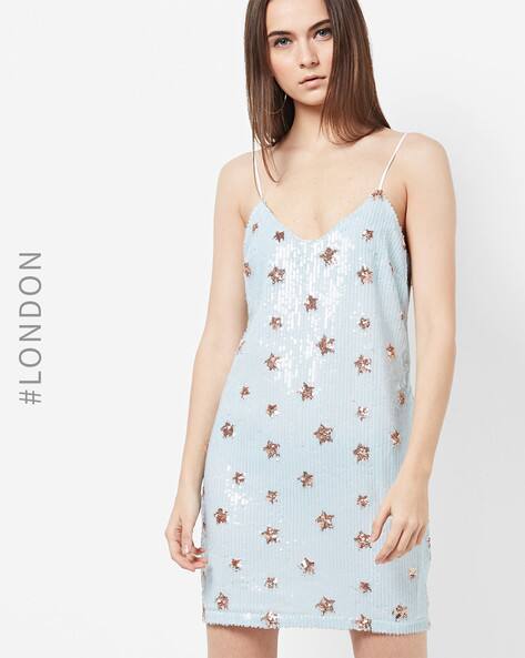 Sequinned Slip Dress with Spaghetti Straps