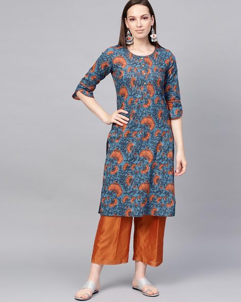 Women Rayon Floral Printed Straight Fit Kurti Only – Mirchi Fashion