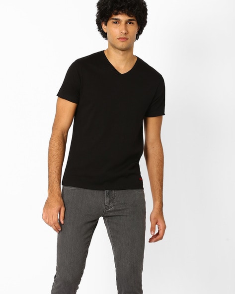 Jack and Jones Basic V-Neck T-Shirt (Large) Black 