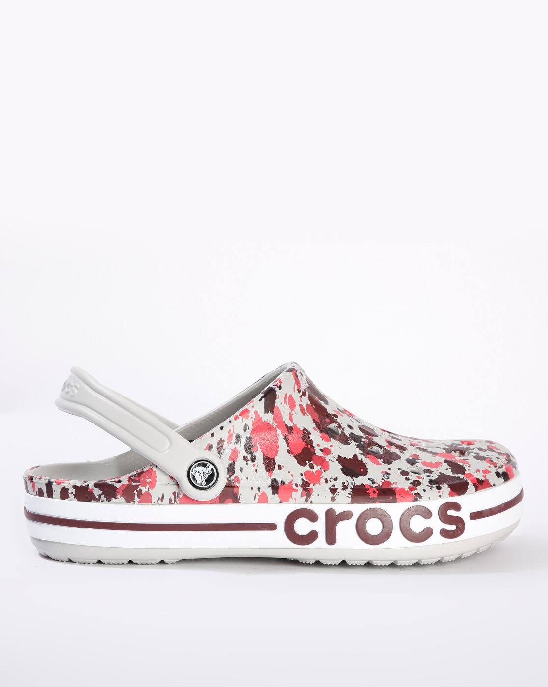 white and red crocs