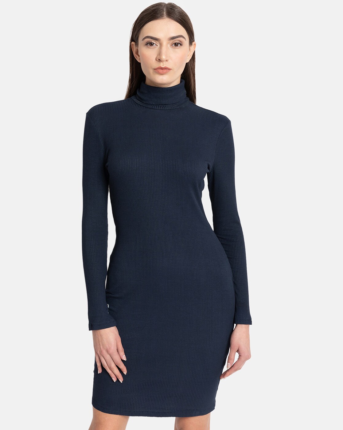 black polo neck bodycon dress