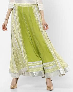 w Printed Panelled Flared Skirt-picture-44