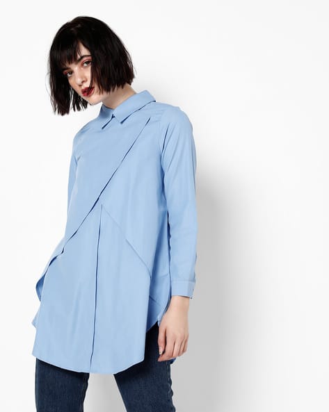 High-Low Shirt Tunic With Overlapping Front By AJIO ( Lightblue )