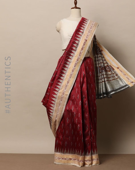 Red Ikkat Sambalpuri Silk Saree | D800101872 – Priyadarshini Handloom