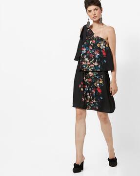 one shoulder floral cocktail dress