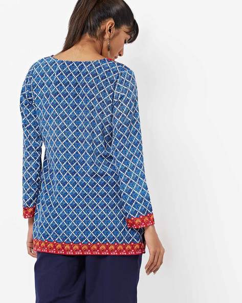 Printed Straight Kurti with Notched Neckline