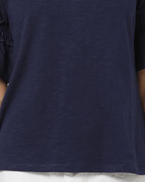 Round-Neck T-shirt with Elasticated Bell Sleeves (Image - 1)