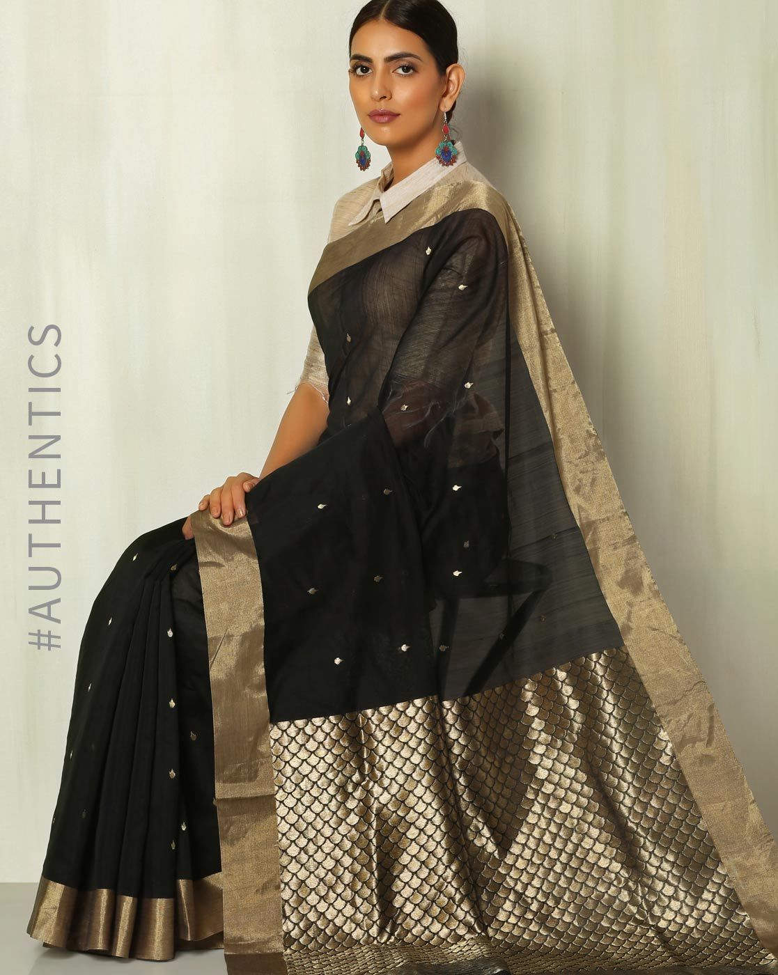 Buy Vivid Black Chanderi Saree online-Karagiri – Karagiri Global