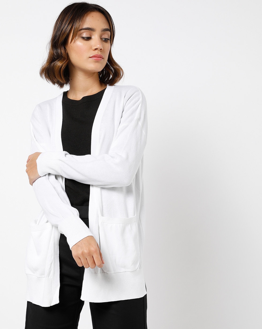 womens white cardigan with pockets