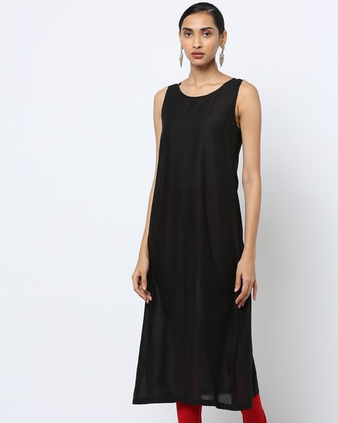 Buy Black Sleeveless Cotton Silk Kurti Online in India | Sleeveless kurti  designs, Kurti designs, Elegant blouse designs