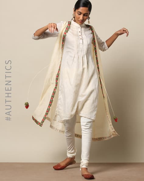 Floral Embroidered Chanderi Jacket By Indie Picks By AJIO ( Ivory )