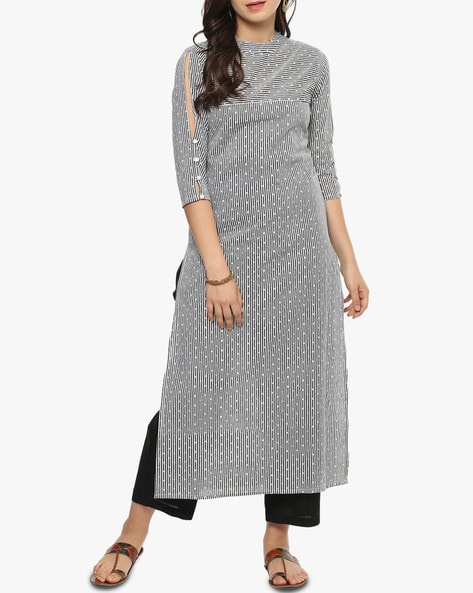 Buy Womens Straight Rayon Stitched Kurti with Plazzo Black  White  Generic Online at Best Prices in India  Hecmo