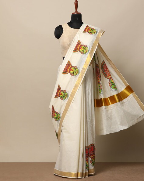Buy R SELVAMANI TEX cotton kerala kasavu zari saree with blouse at Amazon.in