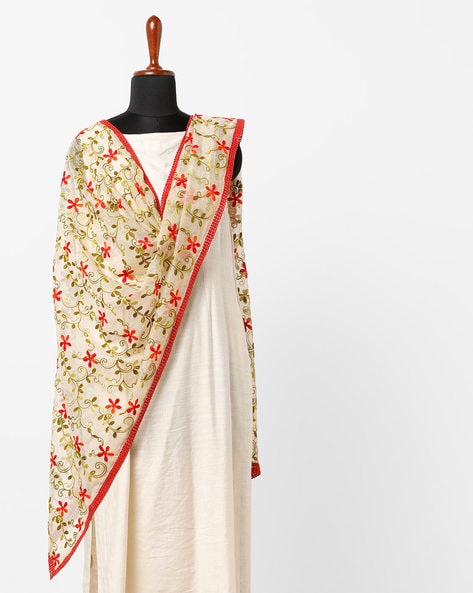 Floral Design Dupatta with Embroidery Price in India