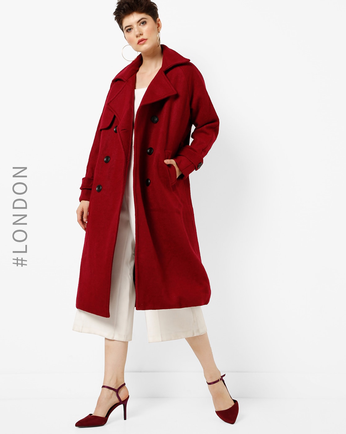 Wine red trench on sale coat