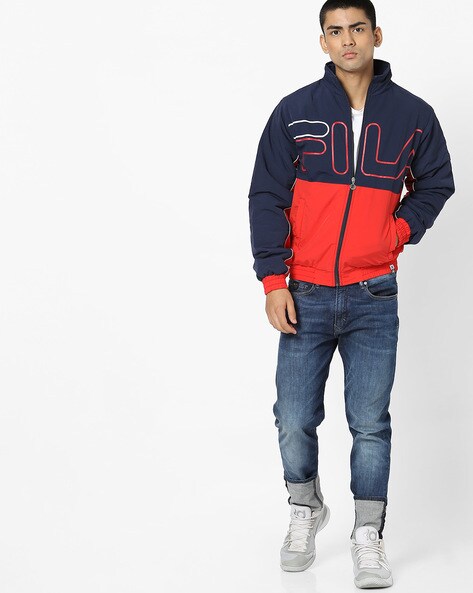 Buy FILA Men Navy Blue & White Colourblocked Open Front Jacket - Jackets  for Men 2458442 | Myntra