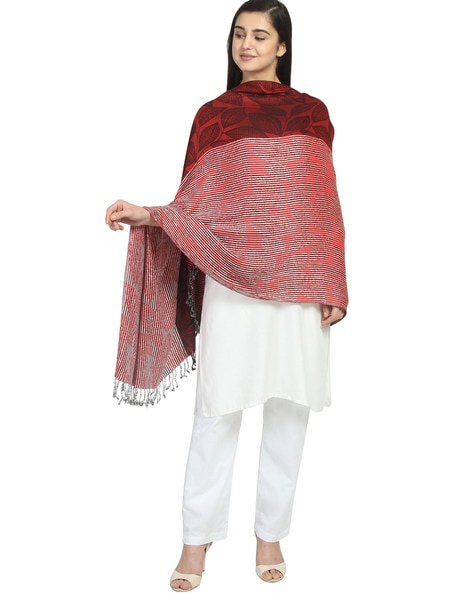 Leaf Print Shawl with Tassels Price in India