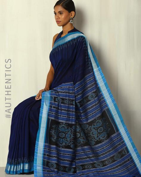 Blue hand woven Sambalpuri Pata Saree.