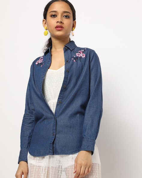 Buy HAUTE CURRY Embroidered Denim Regular Fit Womens Denim Top | Shoppers  Stop