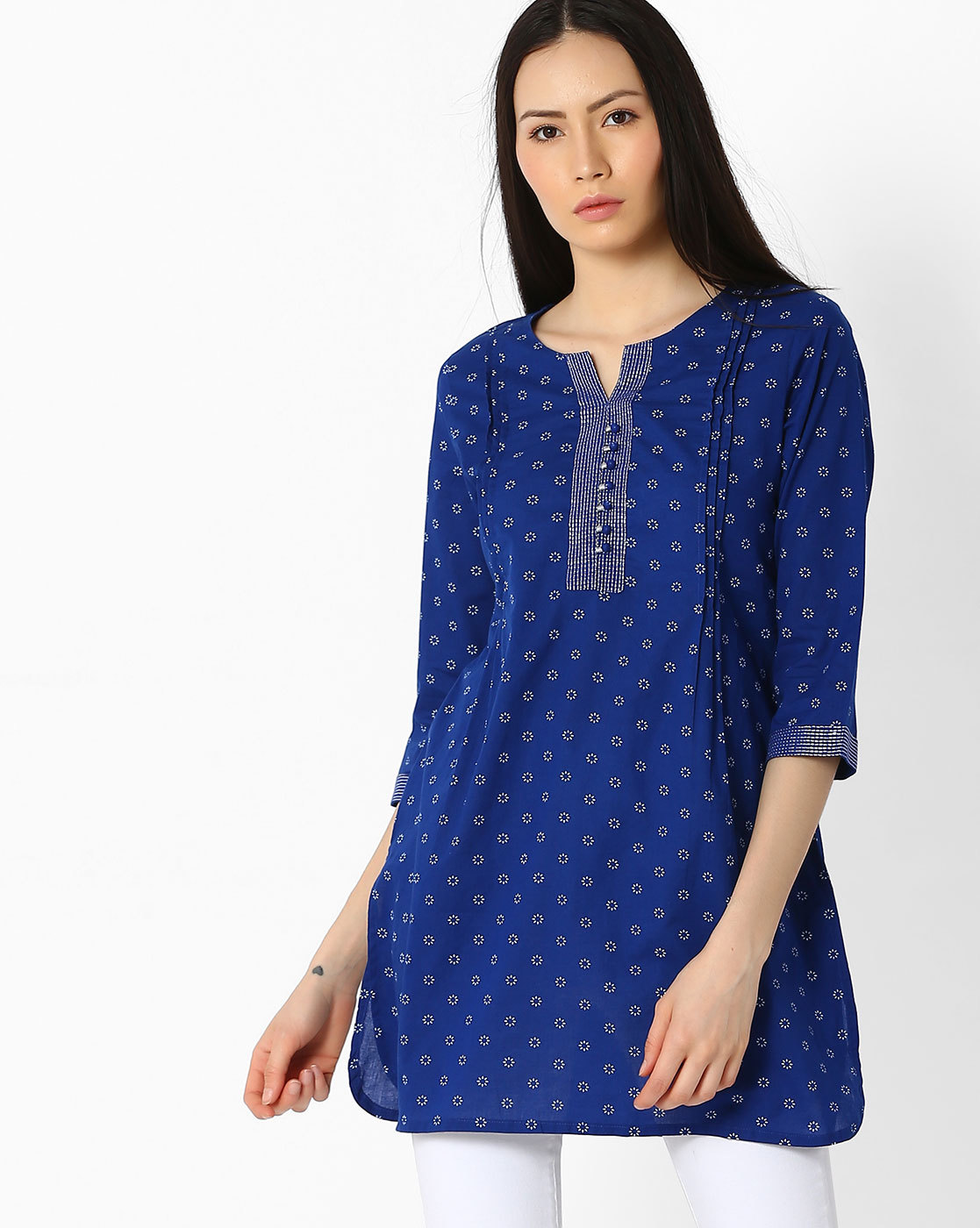 Symbol of sophistication navy blue colour cotton kurti with beautiful