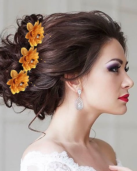 Floral Hair Pin With Center Stone