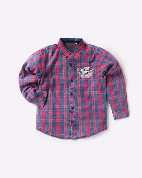 Checked Shirt with Embroidered Typography