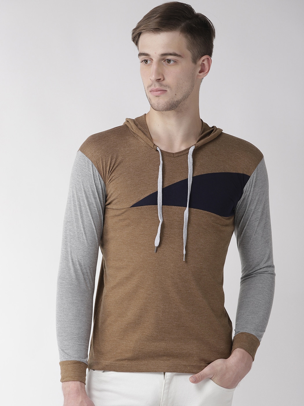 brown hooded t shirt