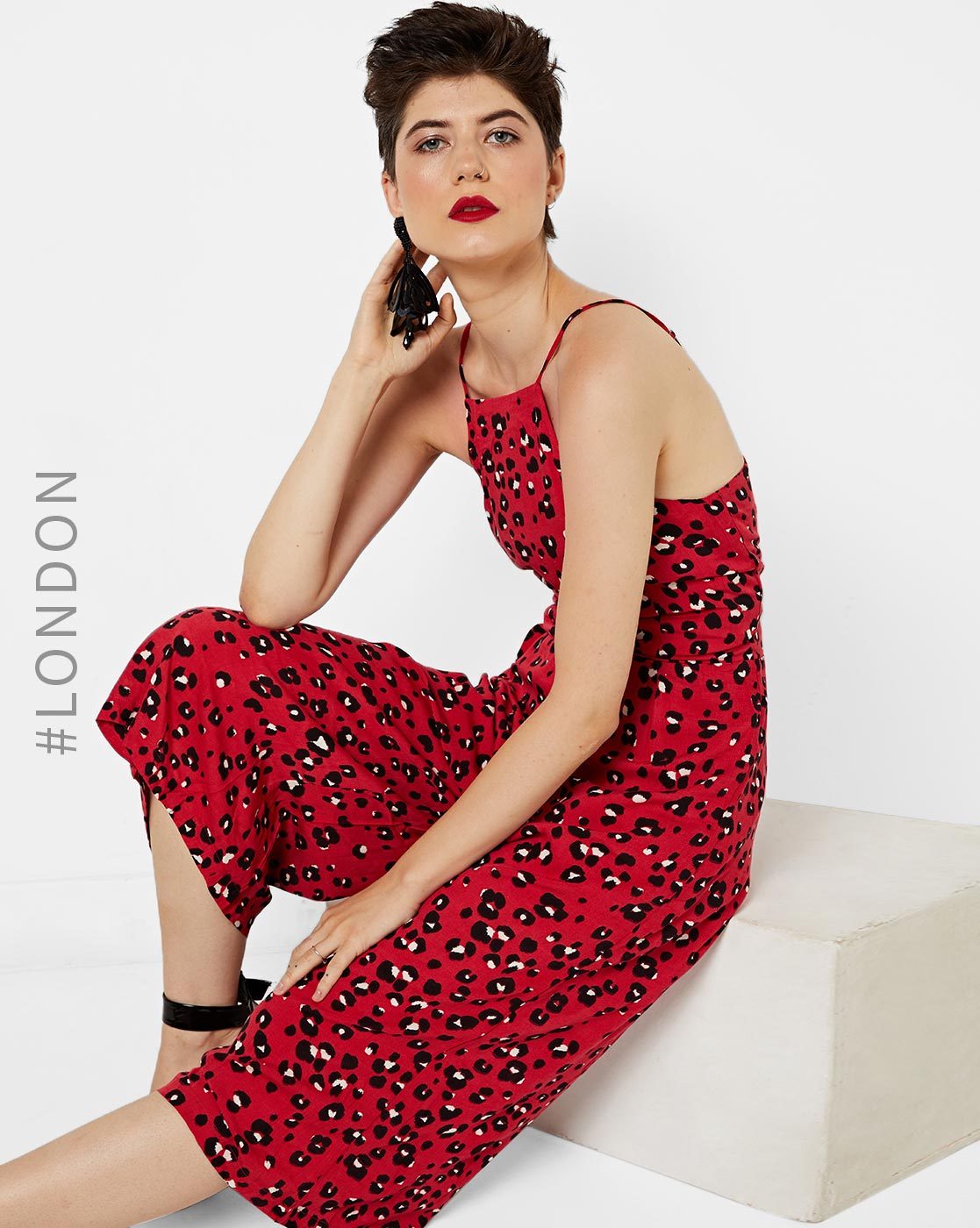 red animal print jumpsuit