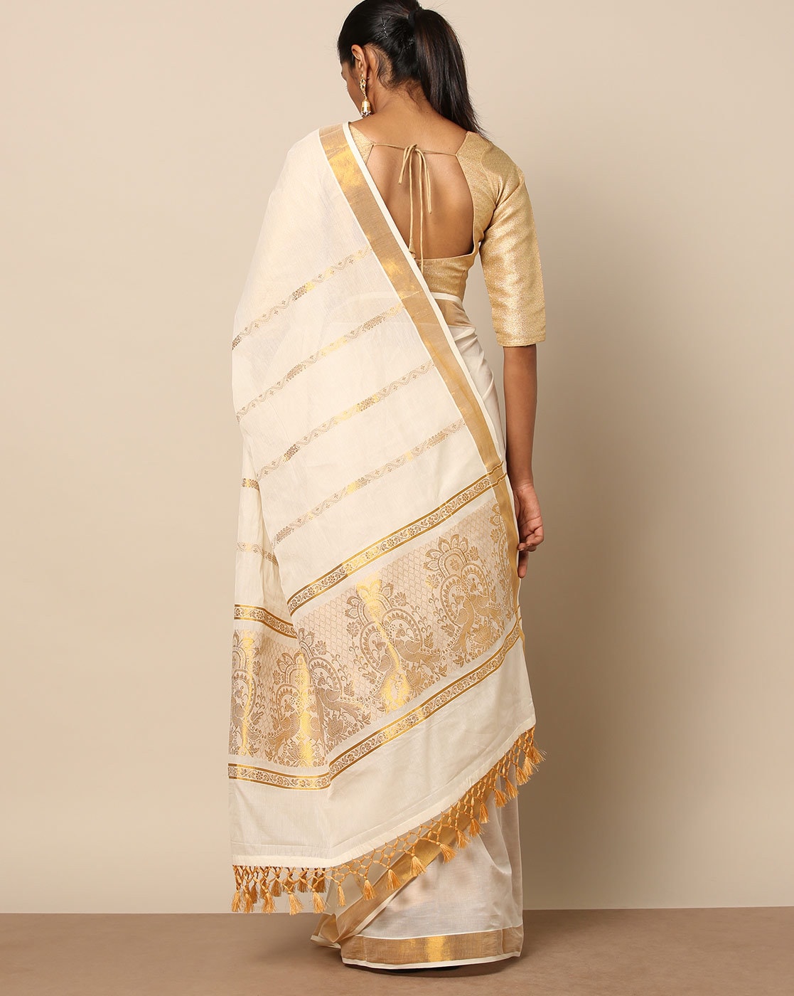 White & Orange Soft Kollam Silk Saree With Allover Shibori Print Golden  Zari Weaving A Long