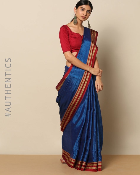 Checks Blue Border ilkal Saree - Traditional Elegance with a Contempor –  Mikhu-An authentic studio