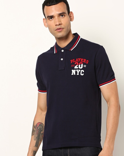 Typographic Print Slim Fit Polo T-shirt