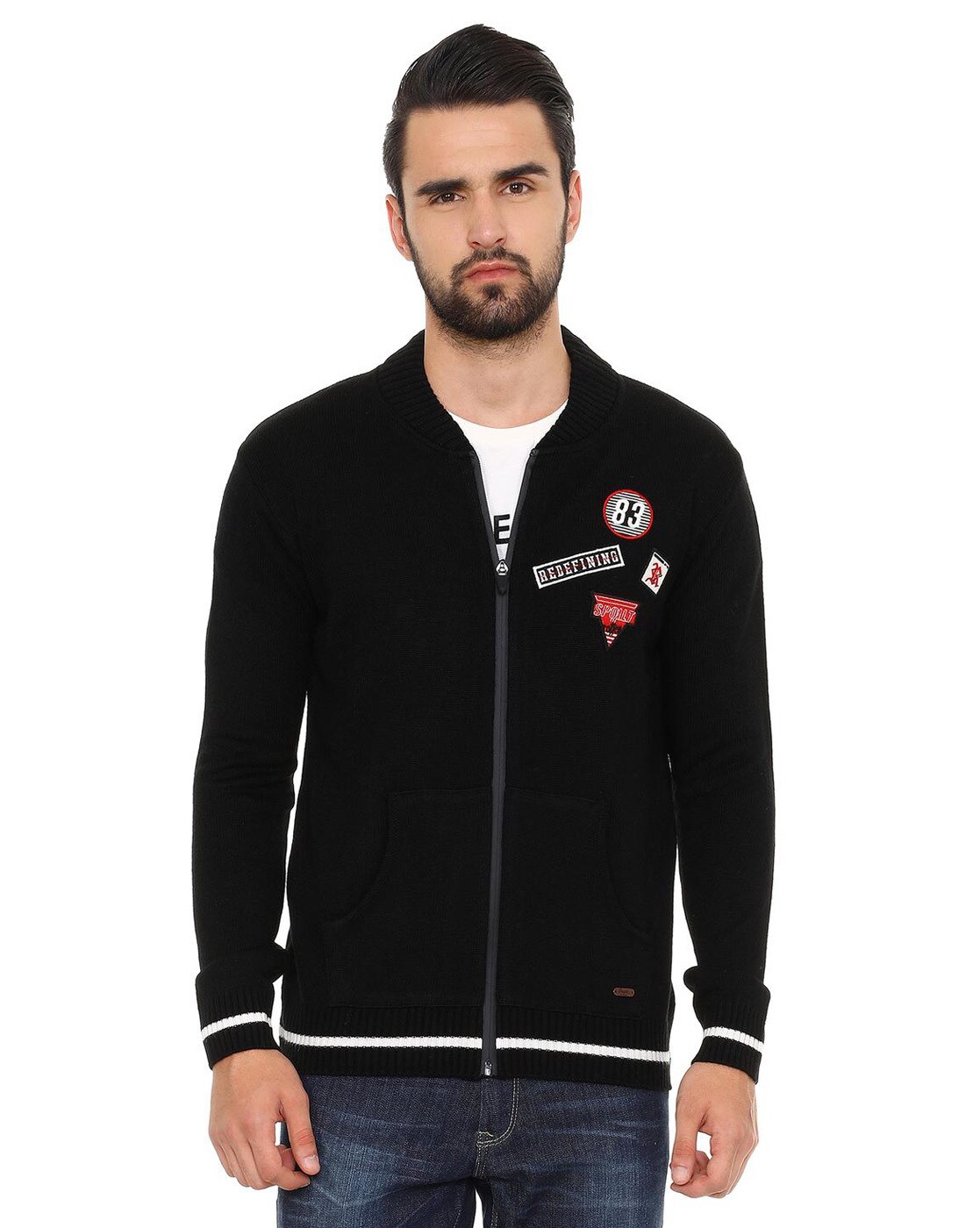 black zip front sweater