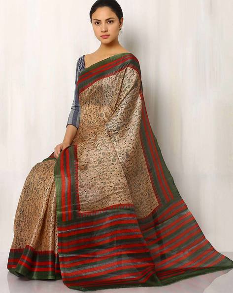 KHESH KHADI HALF N HALF - WARLI ART PRINTED WITH GHICHA WORK WRAP IN 1